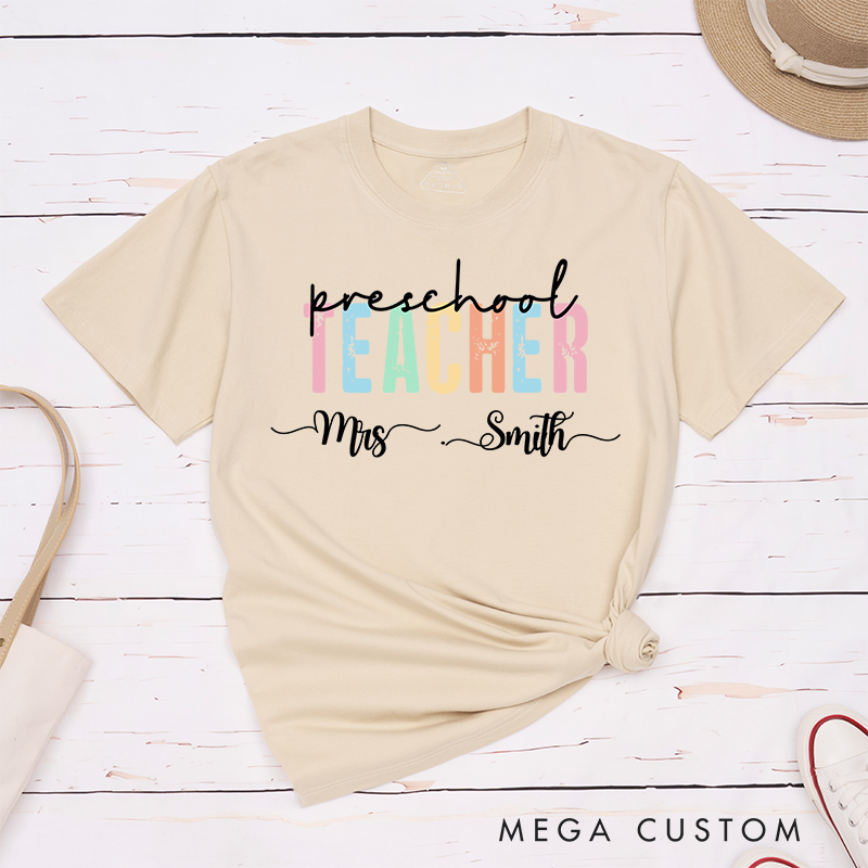 Personalized Teacher T-Shirts Preschool Teacher Pastel Color Design Perfect Gift for Teachers