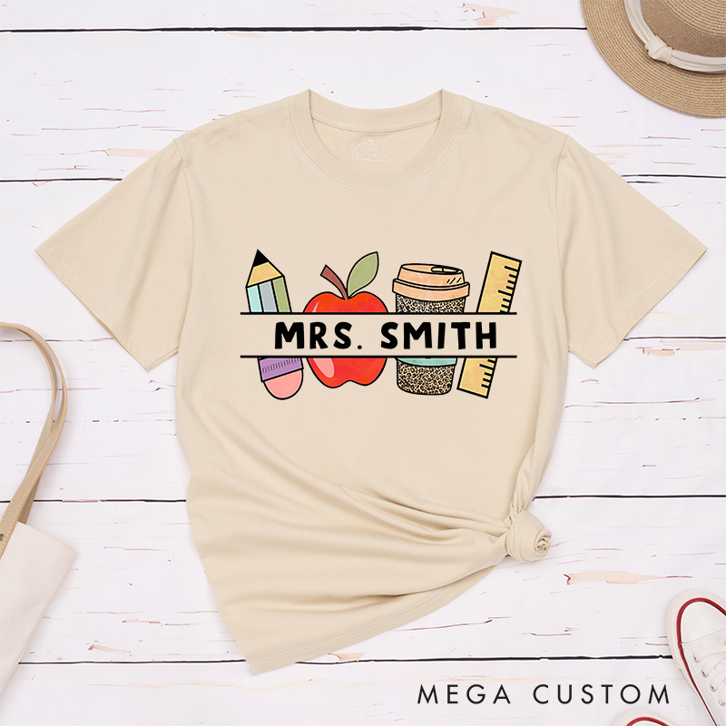 Personalized Teacher T-Shirts Pencil Apple Coffee and Ruler Design Perfect Gift for Teachers