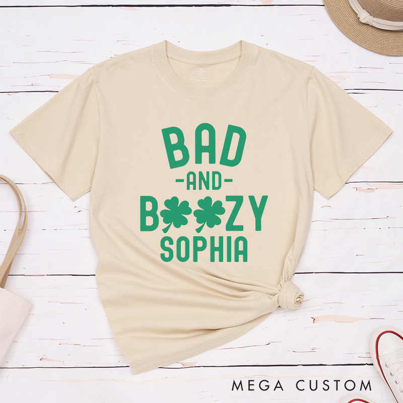 Personalized Bride and Boozy St Patrick's Day Matching T-Shirt Bridesmaid Bad and Boozy T-Shirt Bride's Crew T-Shirt Wedding Bachelorette Party Gift