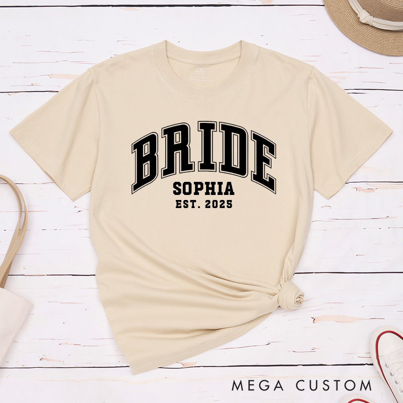 Personalized Varsity-Style Bride Matching T-Shirt Mrs. Bride T-Shirt Wedding Hen Party T-Shirt Bachelorette Party Gift