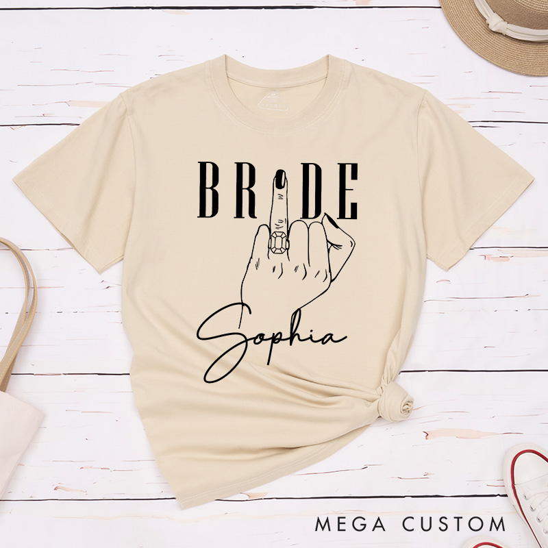 Personalized Minimalist Bride Hand with Ring Matching T-Shirt Mrs. Bride T-Shirt Wedding Day T-Shirt Bachelorette Party Gift
