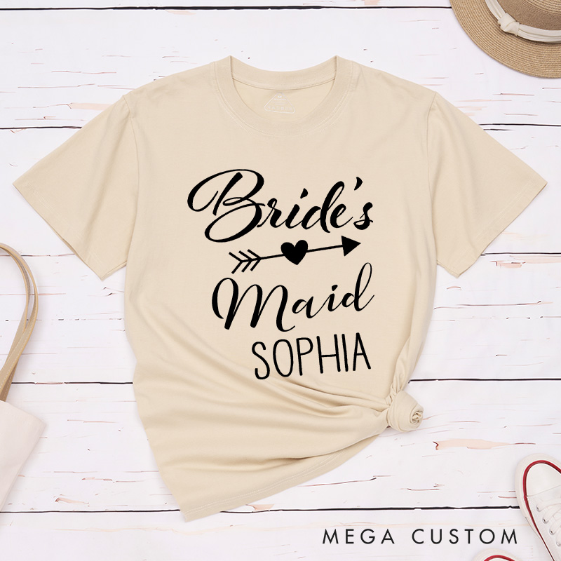 Personalized Bride with Heart Arrow Matching T-Shirt Bridesmaid T-Shirt with Name Maid of Honor Wedding Day T-Shirt Bachelorette Party Gift