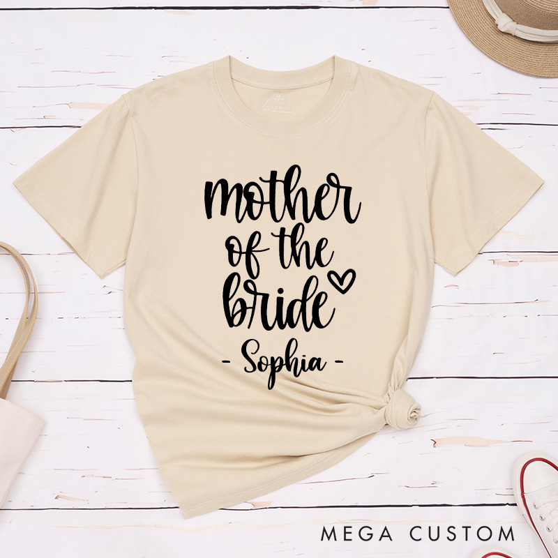 Personalized Mother of the Bride with Heart Matching T-Shirt Mother of the Groom T-Shirt with Name MOB MOG Wedding Day T-Shirt Bachelorette Party Gift
