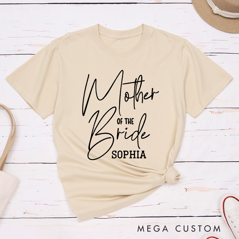 Personalized Handwritten Mother of the Bride Matching T-Shirt with Name Mother of the Groom T-Shirt Wedding Day T-Shirt MOB MOG Bachelorette Party Gift
