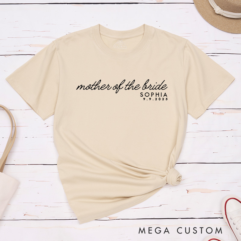 Personalized Classic Mother of the Bride Matching T-Shirt with Name and Date Mother of the Groom T-Shirt Wedding Day T-Shirt Bachelorette Party Gift