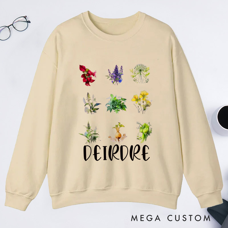 Personalized Women's Reproductive Health Herbs Classic Sweatshirts with Name Plant Lover Gift Gardening Gift for Gardener Gift