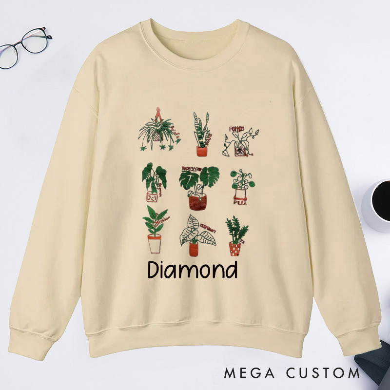 Personalized Plant Classic Sweatshirts with Name Plant Screen Printed Gardener Sweatshirt Plant Lover Gift Gardening Lover Gift for Gardener Gift