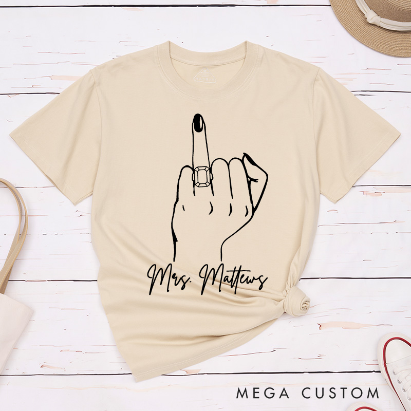 Personalized Funny Bride Gesture with Ring T-Shirt Mrs. Bride T-Shirt Wedding T-Shirt Bachelorette Party Gift