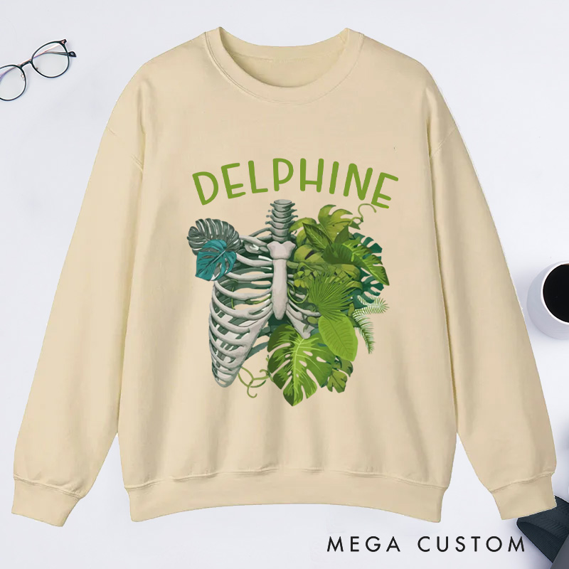 Personalized Skeleton Plant Classic Sweatshirts Monstera Sweatshirt Gardener Sweatshirt with Name Plant Lover Gift Gardening Gift Gardener Gift