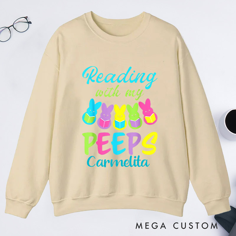 Personalized Reading With My Peeps Classic Sweatshirts Easter Bunny Sweatshirt Bookish Sweatshirt with Name Book Lover Gift Librarian Gift Easter Gift