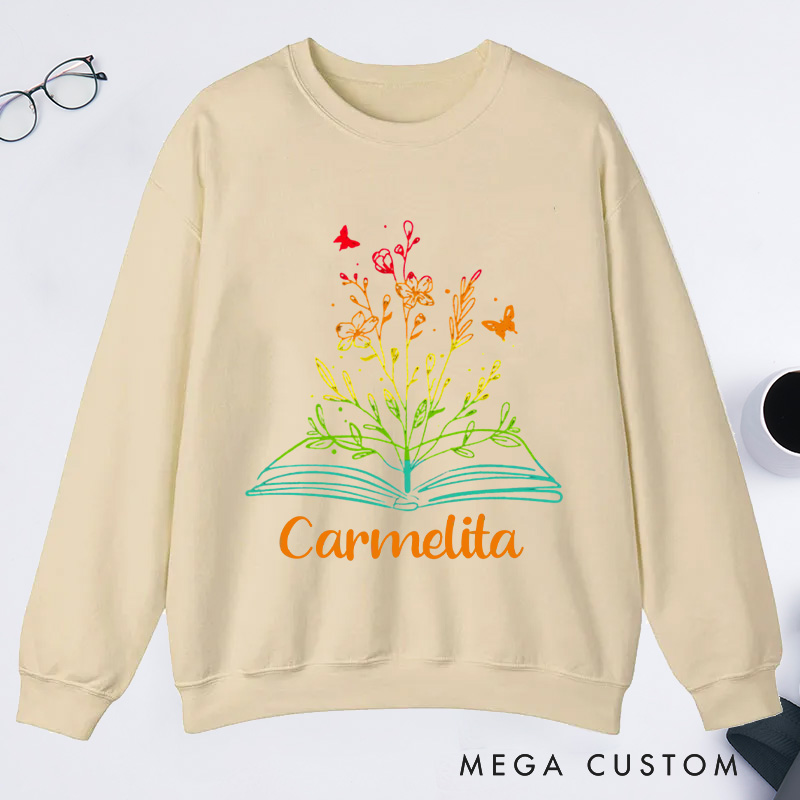 Personalized Book Flower Classic Sweatshirts Library Sweatshirt Bookish Sweatshirt with Name Book Lover Gift Librarian Gift Reading Gift