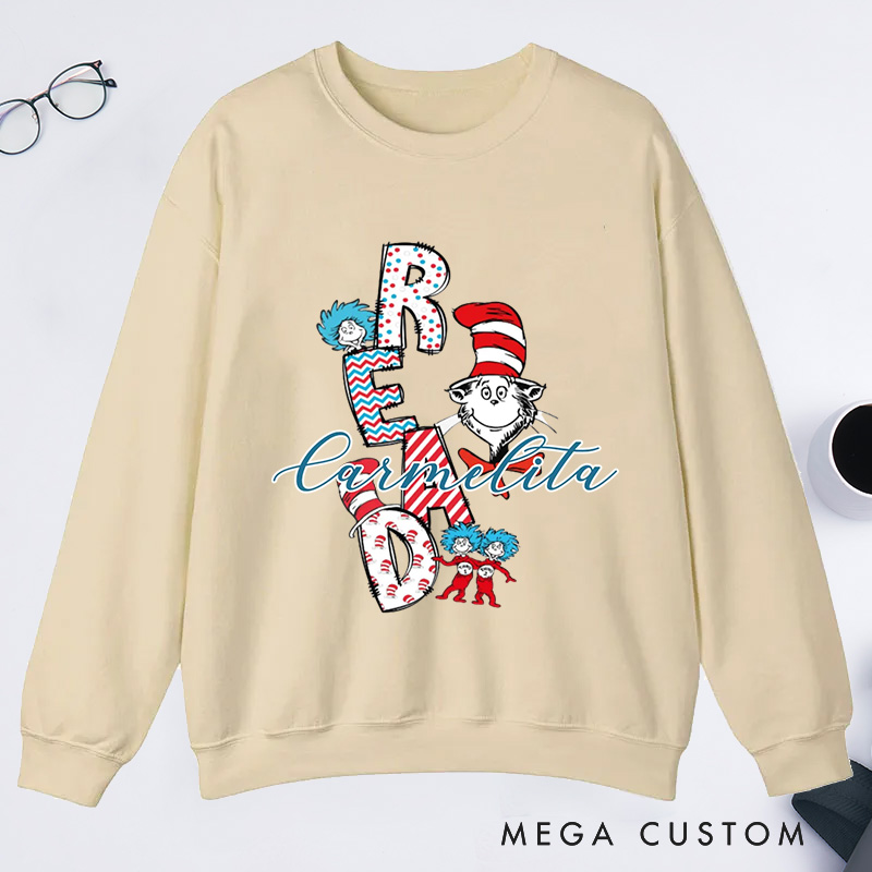 Personalized Trendy Read Classic Sweatshirts Read Across America Sweatshirt Bookish Sweatshirt with Name Book Lover Gift Librarian Gift