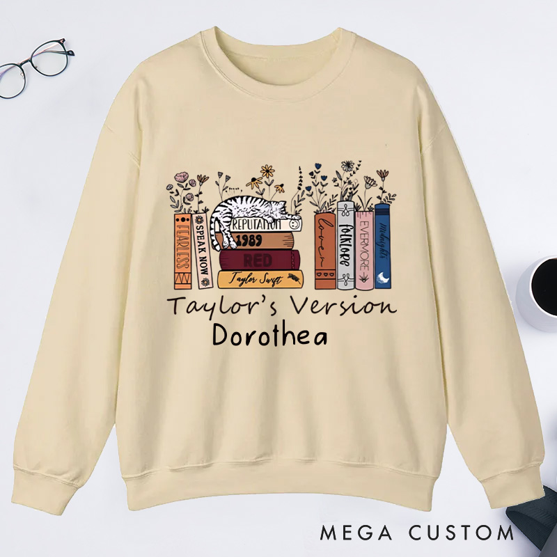 Personalized Book Flower and Cat Classic Sweatshirts Bookish Sweatshirts with Name Book Lovers Gift For Librarian Gift Reading Gift