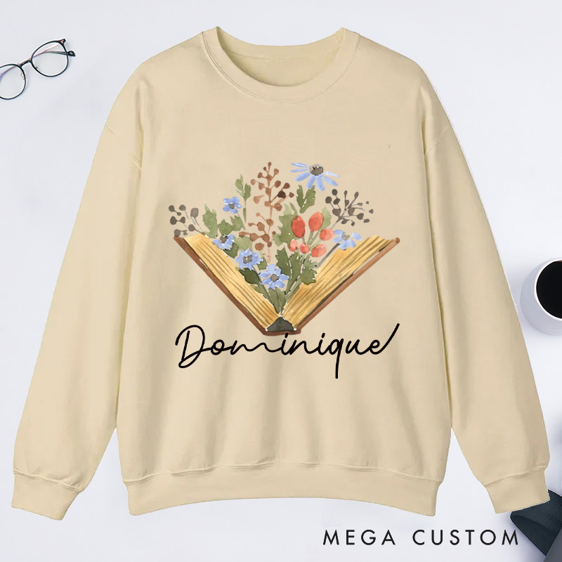 Personalized Wildflowers Book Classic Sweatshirts Custom Sweatshirts with Name Book Lovers Gift For Bookworms Gift Reading Gift Librarian Gift