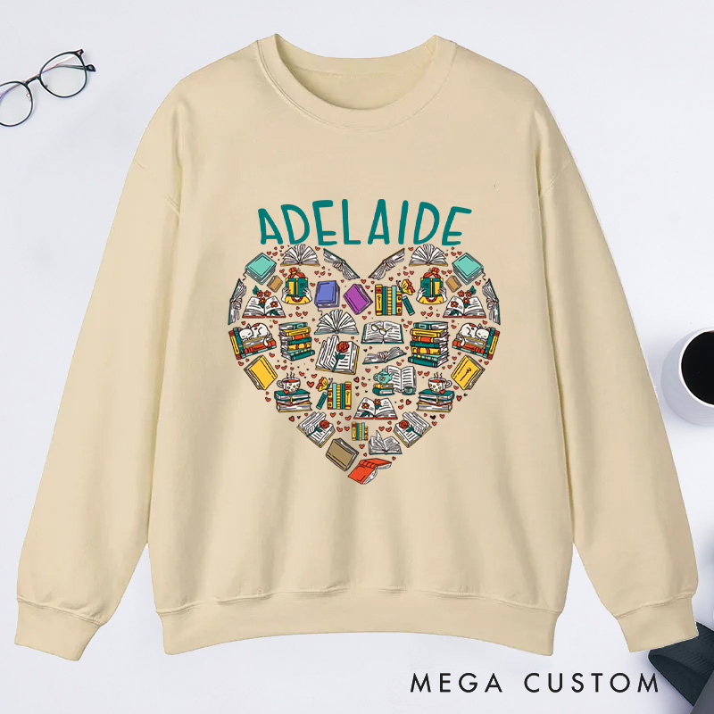 Personalized Books Heart Classic Sweatshirts Bookish Sweatshirt with Name for Book Lover Gift Librarian Gift Reading Gift Reader Gift