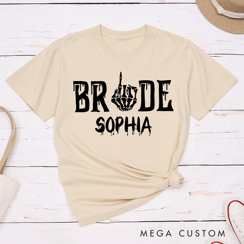 Personalized Funny Bride Skull Gesture with Ring T-Shirt Mrs. Bride T-Shirt Wedding T-Shirt Bachelorette Party Gift