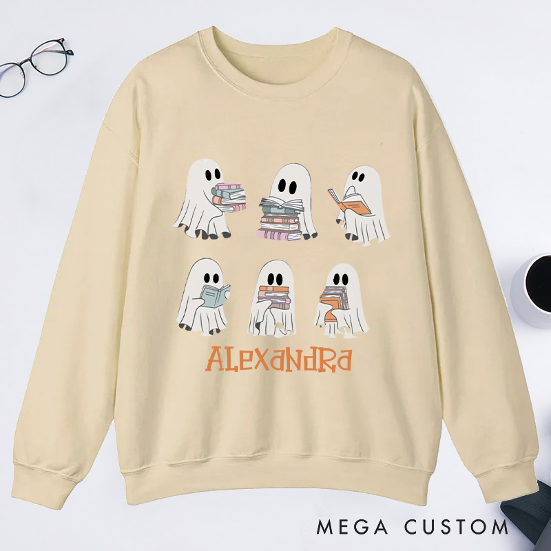 Personalized Reading Ghost Classic Sweatshirts, Custom Reading Sweatshirt with Name Book Lover Gift Librarian Gift Reader Gift Bookish Gift