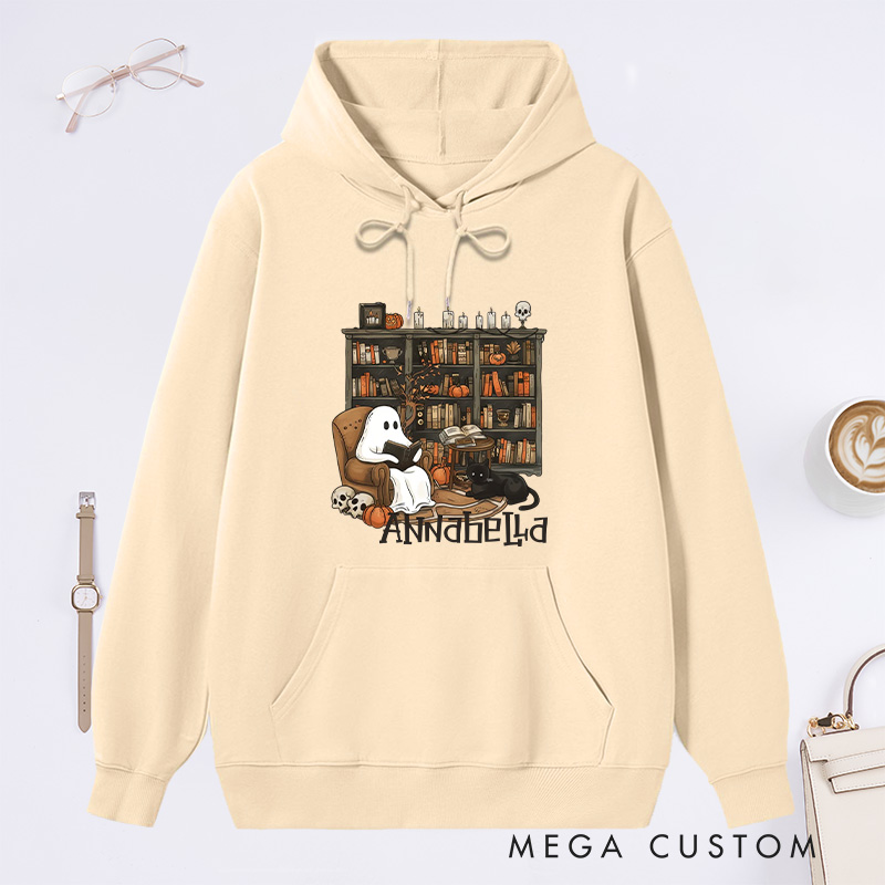 Personalized Retro Ghost Reading Books Classic Hoodies Book Lover Hoodies Reading Hoodies Librarian Gift Book Lover Gift For Reader