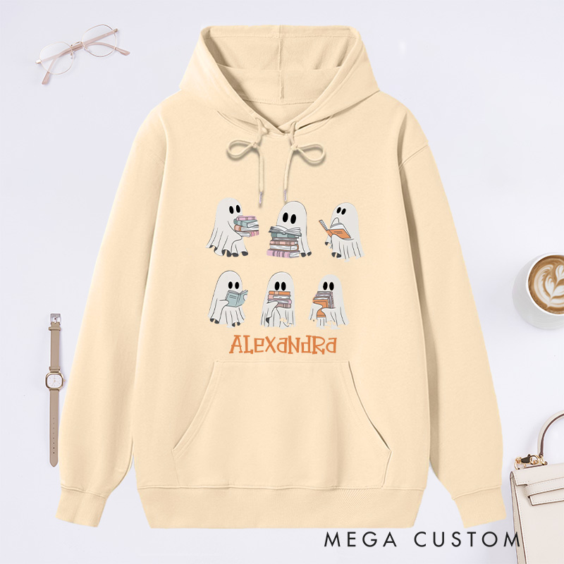 Personalized Reading Ghost Classic Hoodies Book Lover Hoodies with Name Halloween Hoodies Librarian Gift Book Lover Gift Reader Gift
