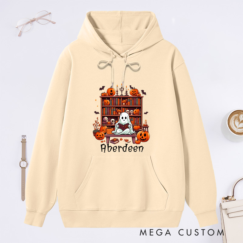 Personalized Ghost Book Reader Classic Hoodies Custom Book Lover Hoodies with Name Reading Hoodies Halloween Hoodies Librarian Gift Reader Gift