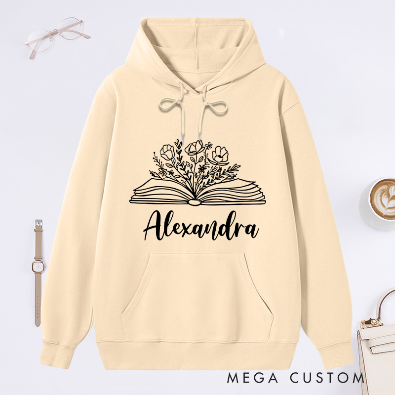 Personalized Book Flowers Classic Hoodies Custom Book Lover Hoodies with Name Reading Hoodies Librarian Gift Book Lover Gift for Reader