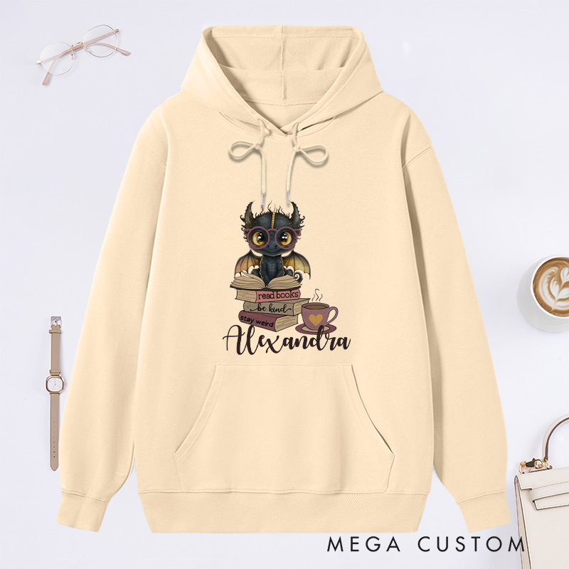 Personalized Cute Dragon Classic Hoodies Custom Book Lover Hoodies with Name Reading Hoodies Librarian Gift Book Lover Gift for Reader