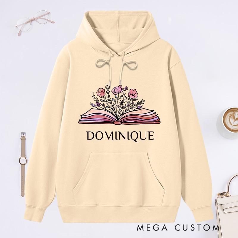 Personalized Flower Book Classic Hoodies Bookish Wildflower Hoodies Custom Book Lover Hoodies with Name Librarian Gift Reading Gift for Reader