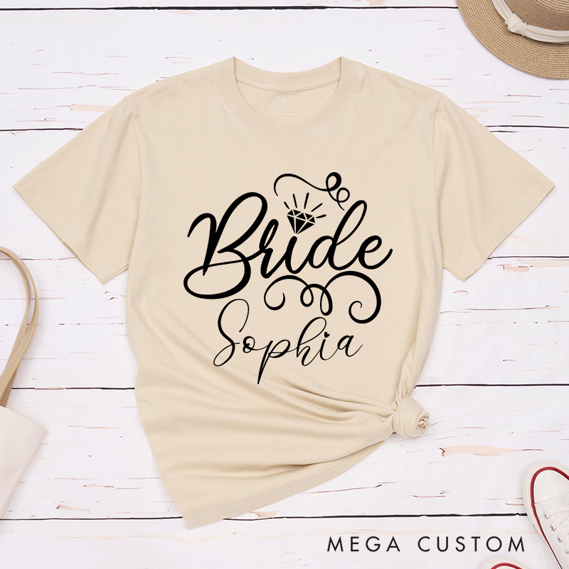 Personalized Bride with Diamond T-Shirt Bride Wedding Day T-Shirt Mrs. Bride Bachelorette Party Gift