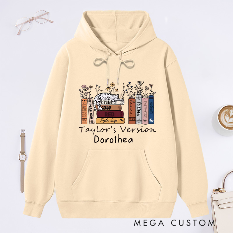 Personalized Book Flower and Cat Classic Hoodies Bookish Hoodies Custom Book Lover Hoodies with Name Librarian Gift Reading Gift for Reader