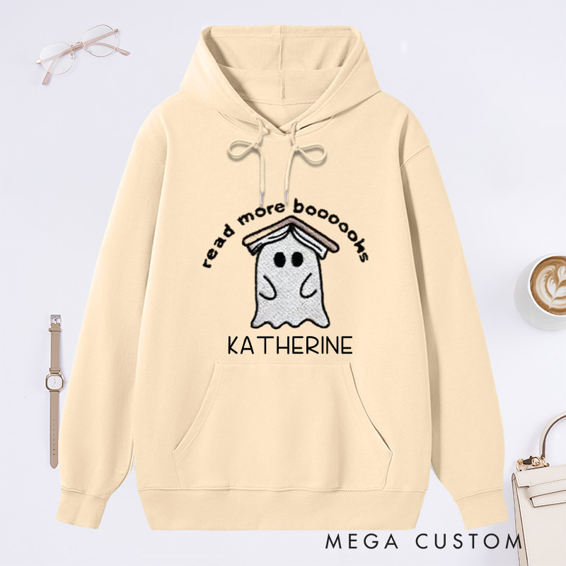 Personalized Ghost Book Classic Hoodies Fall Spooky Season Hoodies Custom Book Lover Hoodies with Name Librarian Gift Reader Gift Halloween Gift