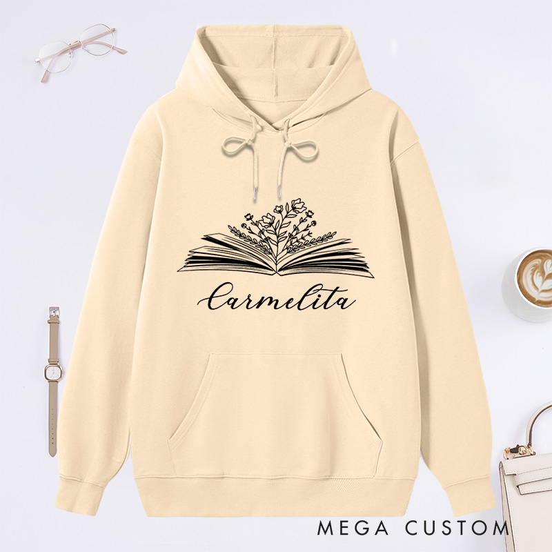 Personalized Book Flower Classic Hoodies Custom Book Lover Hoodies with Name Bookish Hoodies Librarian Gift Reading Gift for Reader