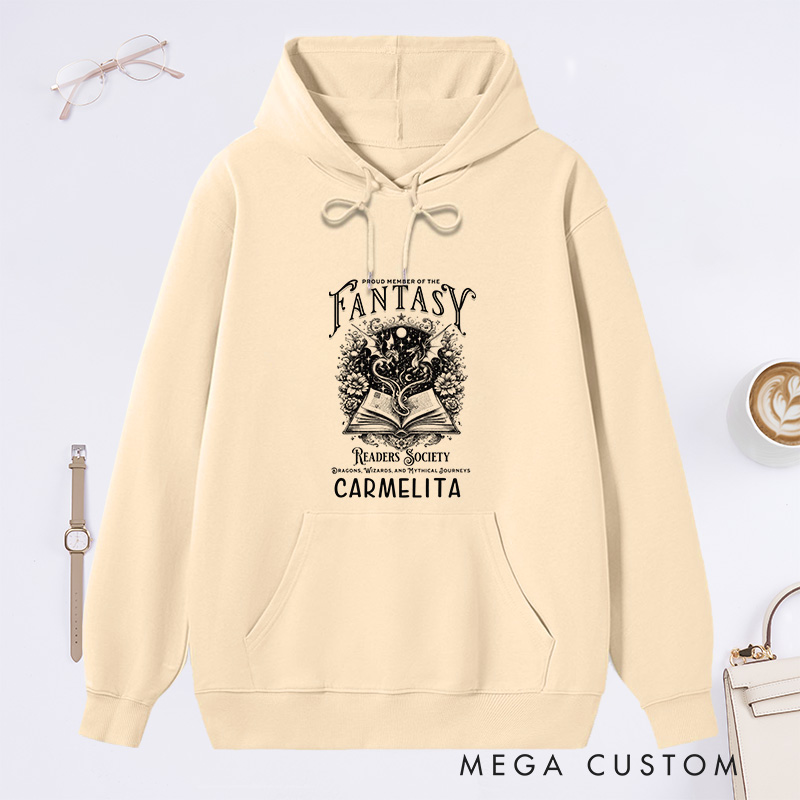Personalized Fantasy Readers Society Classic Hoodies Custom Bookish Hoodies with Name Mythical Book Hoodies Librarian Gift Book Lover Gift for Reader