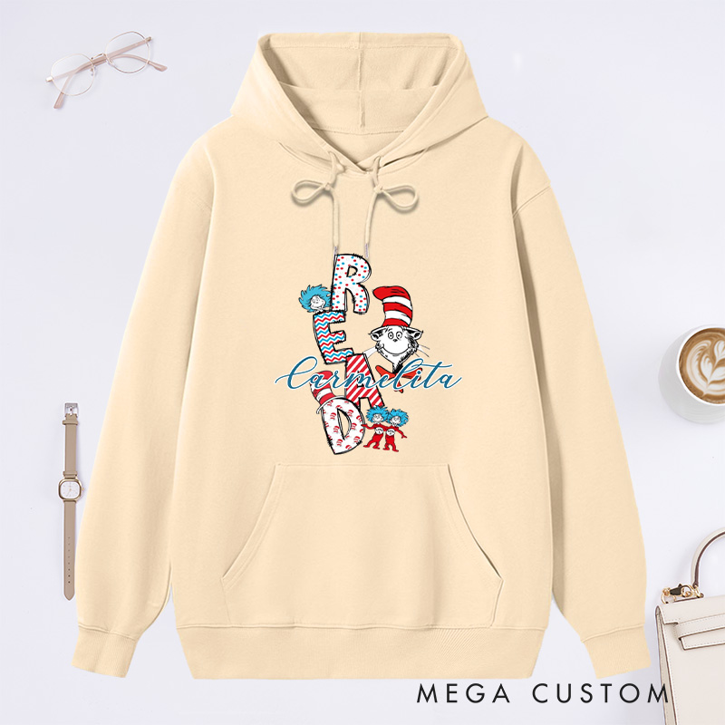 Personalized Trendy Read Classic Hoodies Read Across America Hoodies Custom Bookish Hoodies with Name Librarian Gift Book Lover Gift for Reader