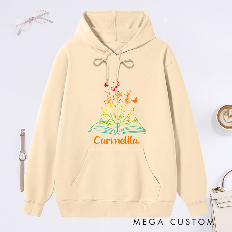 Personalized Book Flower Classic Hoodies Library Hoodies Custom Bookish Hoodies with Name Librarian Gift Book Lover Gift for Reader