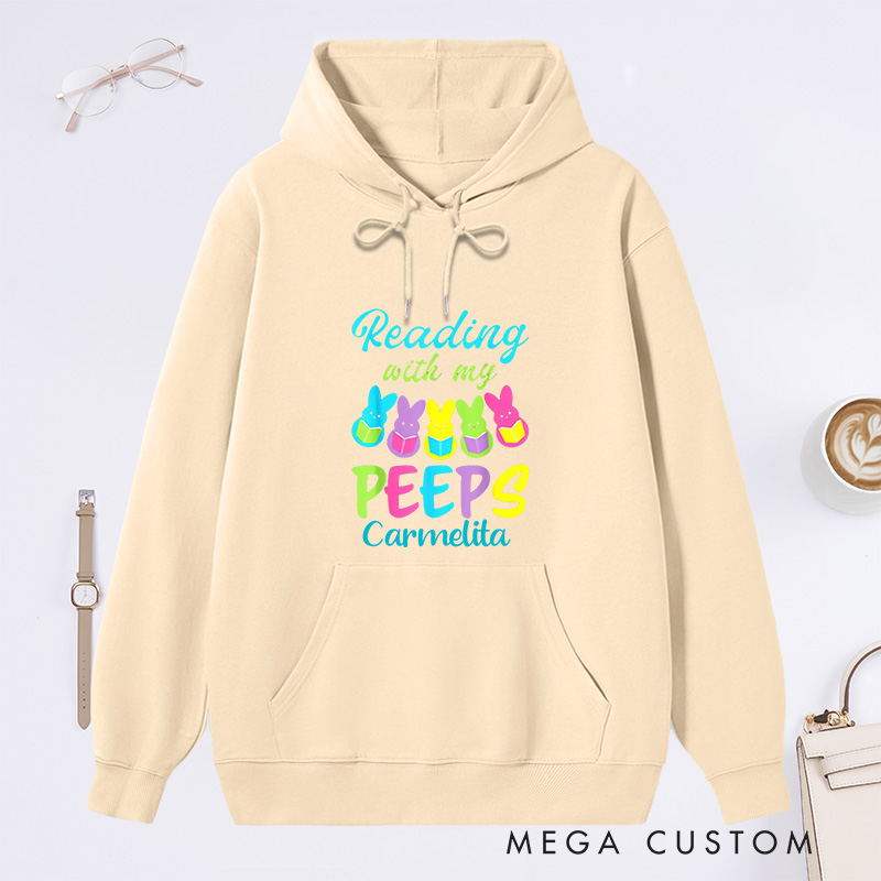 Personalized Reading With My Peeps Classic Hoodies Easter Bunny Hoodies Custom Bookish Hoodies with Name Librarian Gift Book Lover Gift Easter Gift