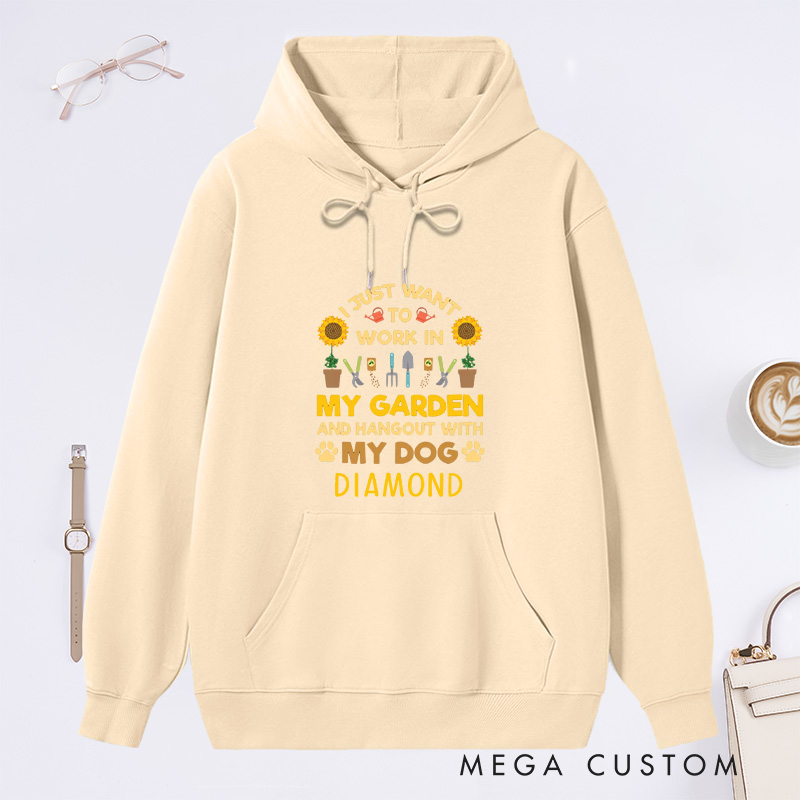 Personalized I Just Want To Work In My Garden And Hang Out with My Dog Classic Hoodies Gardening Hoodies with Name Plant Lover Gift Gardener Gift