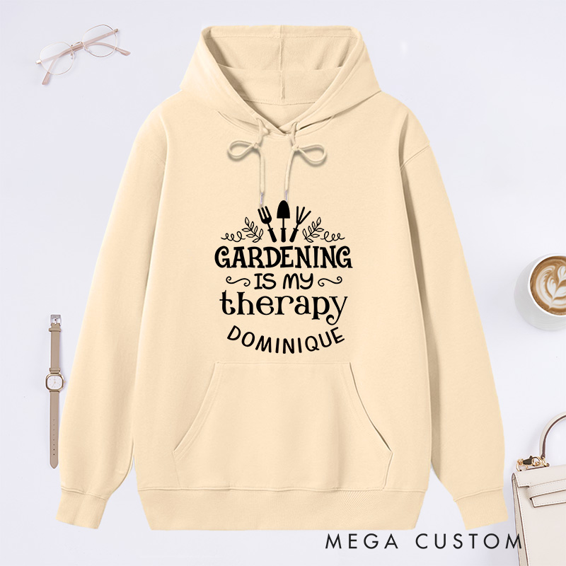 Personalized Gardening Is My Therapy Classic Hoodies Custom Hoodies with Name Plant Lover Gift Gardening Lover Gift for Gardener Gift