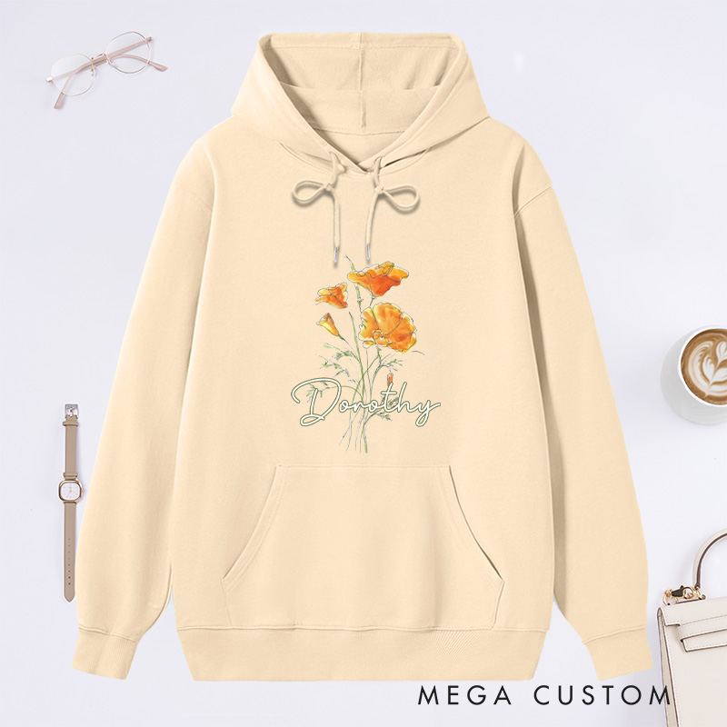 Personalized Golden Poppy Classic Hoodies Custom Flower Hoodies with Name Plant Lover Gift Gardening Lover Gift for Gardener Gift