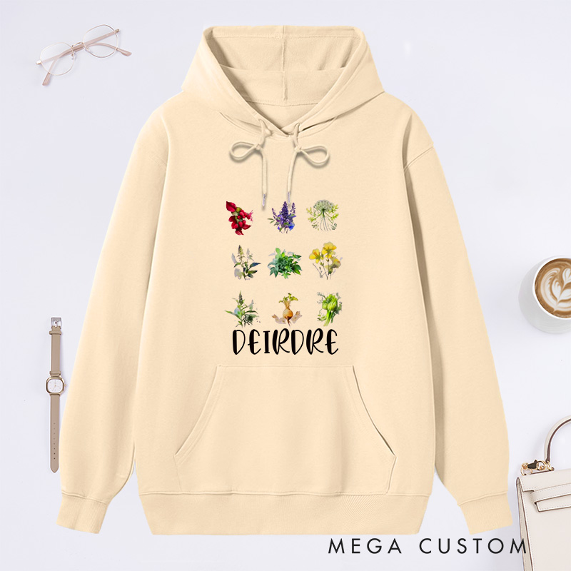 Personalized Women's Reproductive Health Herbs Hoodies Custom Hoodies with Name Plant Lover Gift Gardening Lover Gift for Gardener Gift