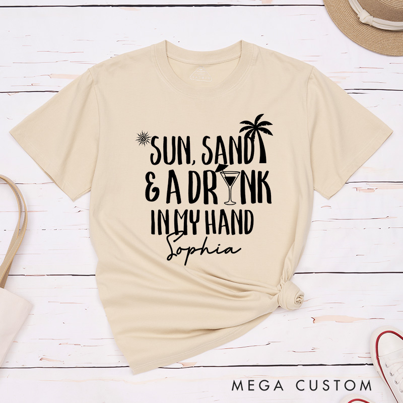 Personalized Bride Sun Sand and A Ring on My Hand Matching T-Shirt Bridesmaid T-Shirt Bride's Crew T-Shirt Bachelorette Party Gift