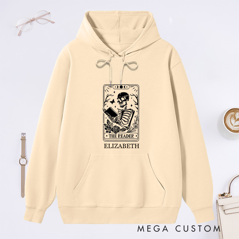 Personalized The Reader Tarot Card Printing Classic Hoodies Custom Book Lover Hoodies with Name Librarian Gift Reading Gift