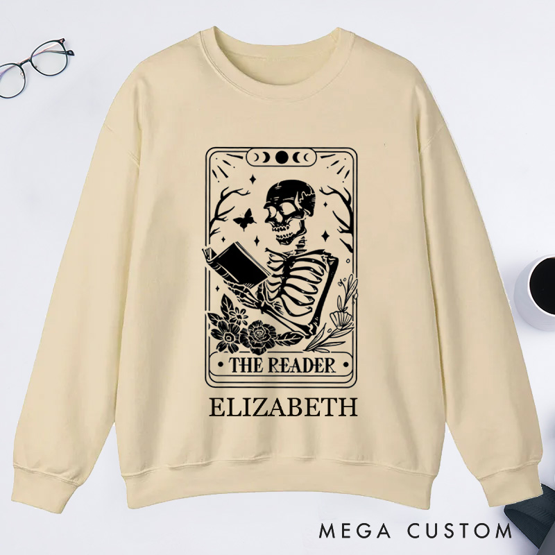 Personalized The Reader Tarot Card Printing Classic Hoodies Custom Book Lover Hoodies with Name Librarian Gift Reading Gift