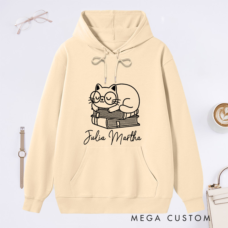 Personalized Books and Cat Classic Hoodies Book Lover Hoodies Funny Cat Hoodies Book Lover Gift