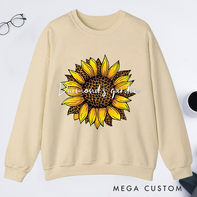 Personalized Leopard Sunflower Classic Sweatshirts Leopard Floral Sweatshirt Gardener Sweatshirt with Name Plant Lover Gift Gardening Gift