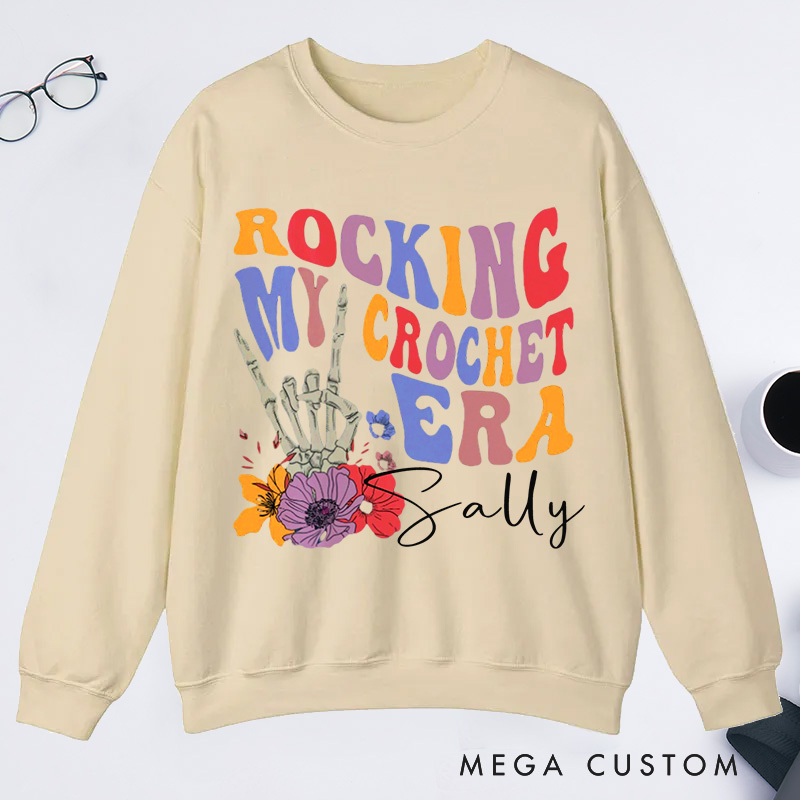 Personalized Rocking My Crochet Era Classic Sweatshirts In My Crochet Era Comfort Colors Retro Trendy Sweatshirts