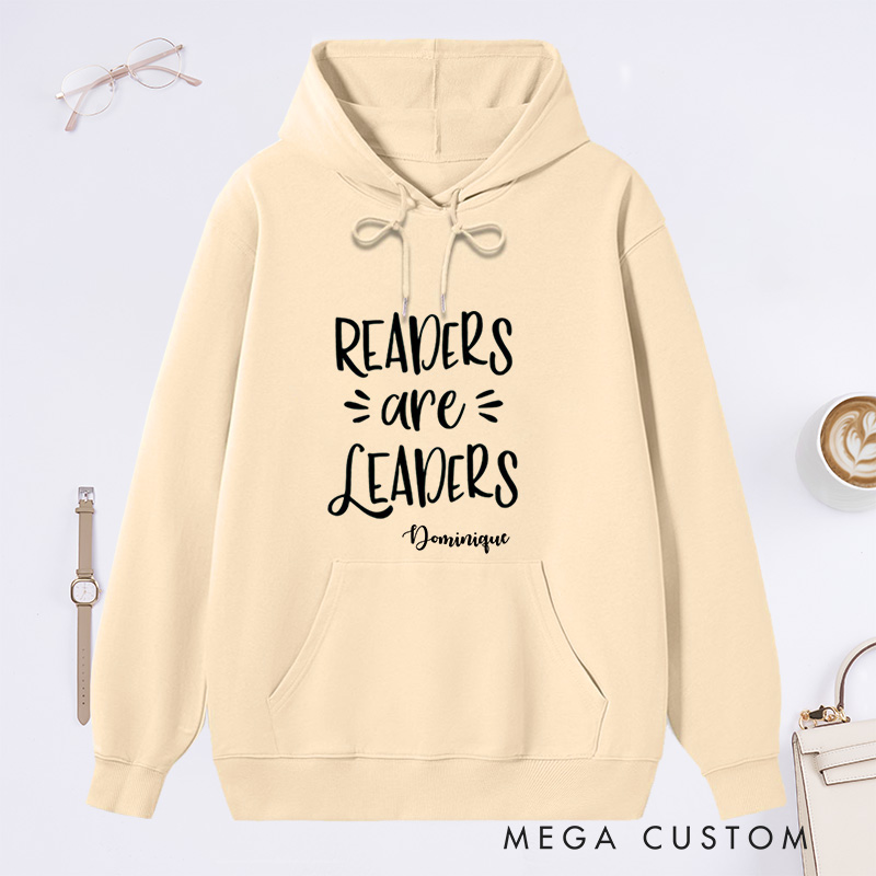 Personalized Readers are Leaders Classic Hoodies Custom Bookish Hoodies with Name Librarian Gift Book Lover Gift for Reader