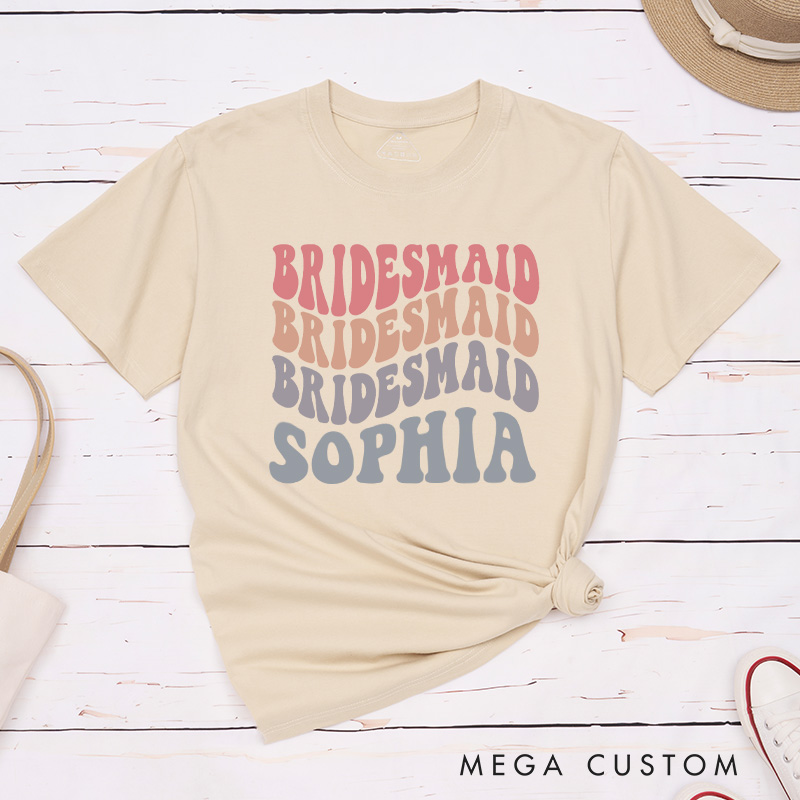 Personalized Wave Bride Matching T-Shirt with Nmae Bridesmaid T-Shirt Wedding Day T-Shirt Bachelorette Party Gift