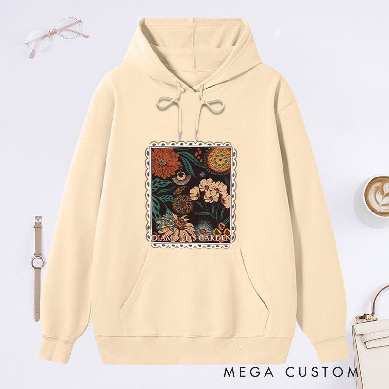 Personalized Boho Floral Cottagecore Classic Hoodies Custom Fall Flowers Nature Hoodies with Name Plant Lover Gift Gardening Lover Gift for Gardener