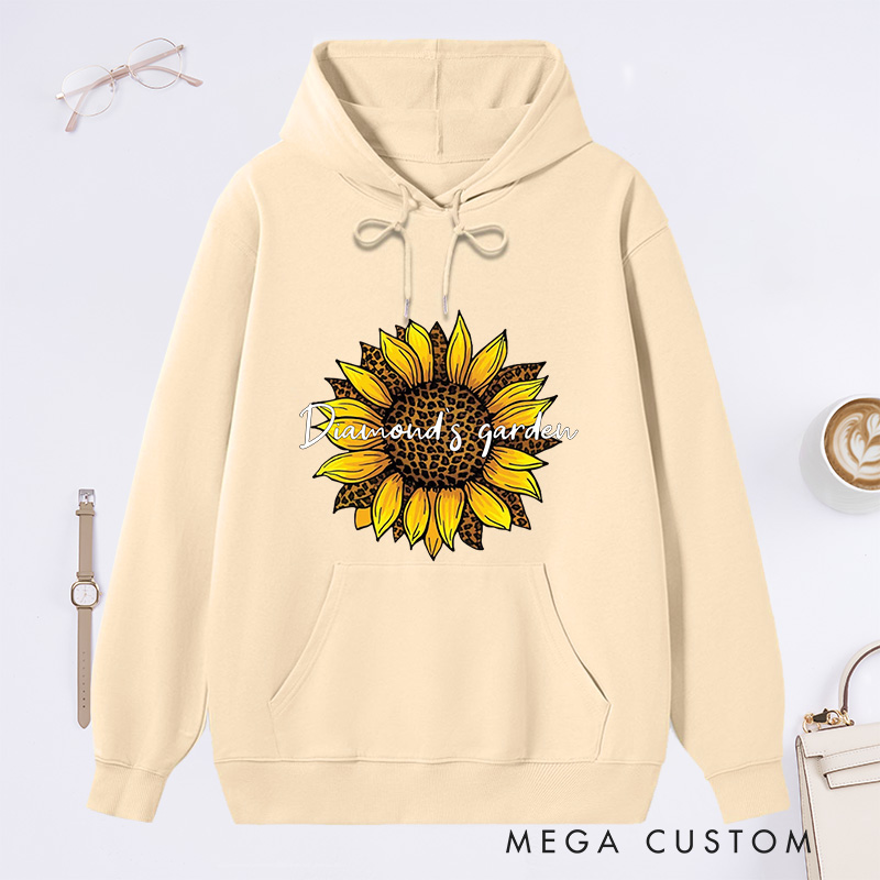 Personalized Leopard Sunflower Classic Hoodies Custom Leopard Floral Hoodies with Name Plant Lover Gift Gardening Lover Gift for Gardener Gift