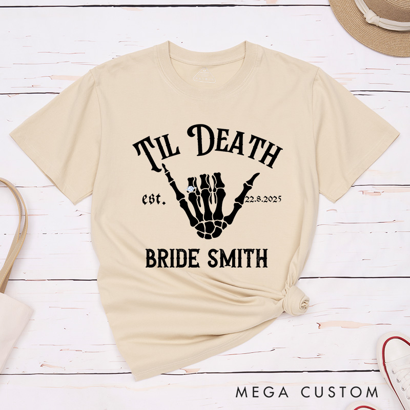 Personalized Bride with Diamond Skull Gesture T-Shirt Bride Wedding Day T-Shirt Mrs. Bride Bachelorette Party Gift